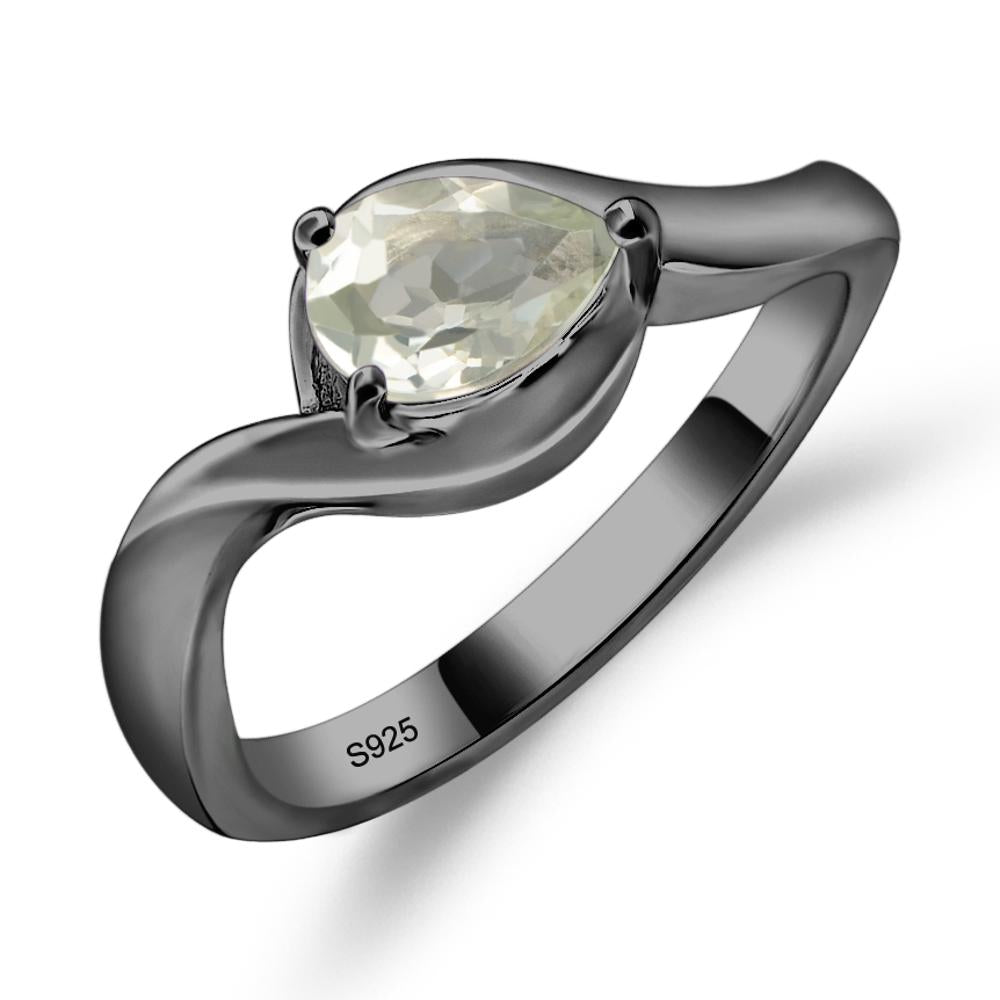 Pear Shaped Green Amethyst East West Solitaire Ring - LUO Jewelry #metal_black finish sterling silver