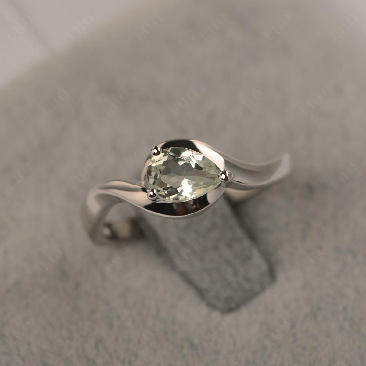 Pear Shaped Green Amethyst East West Solitaire Ring - LUO Jewelry