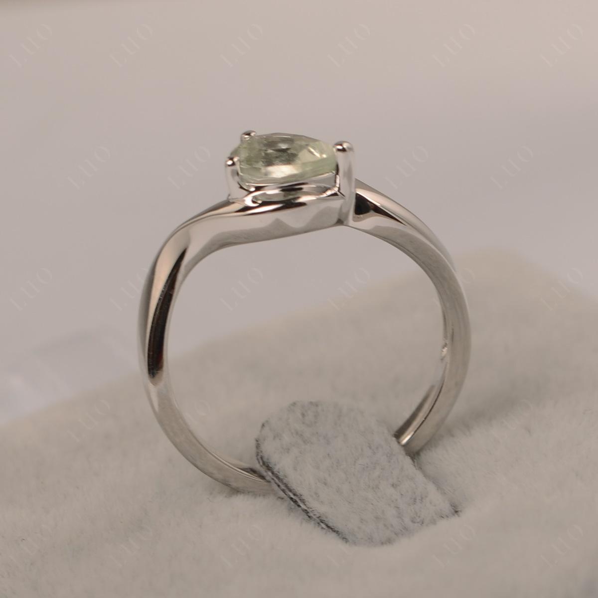 Pear Shaped Green Amethyst East West Solitaire Ring - LUO Jewelry