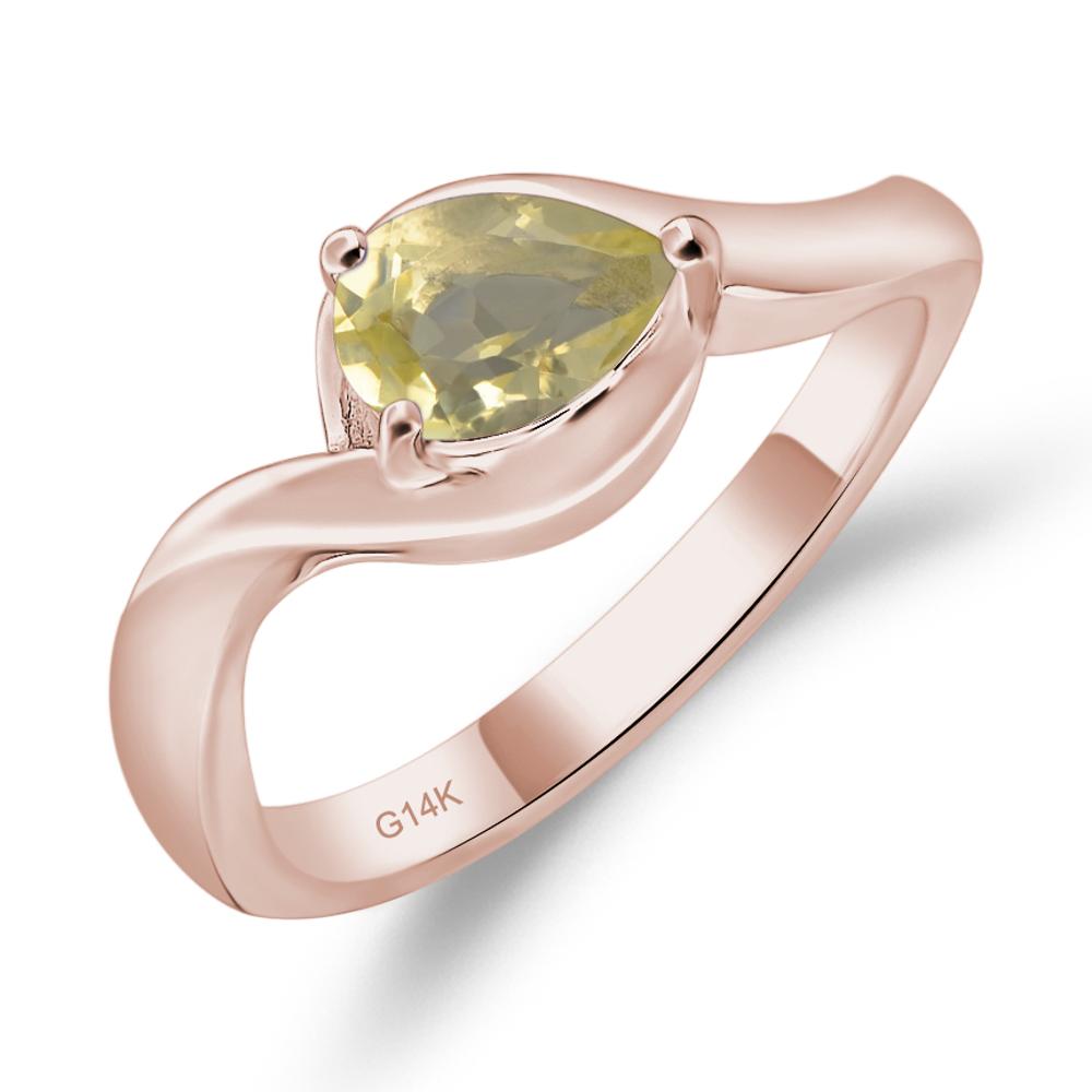 Pear Shaped Lemon Quartz East West Solitaire Ring - LUO Jewelry #metal_14k rose gold