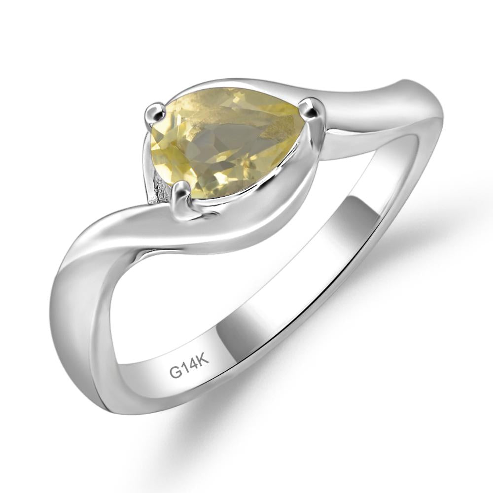 Pear Shaped Lemon Quartz East West Solitaire Ring - LUO Jewelry #metal_14k white gold
