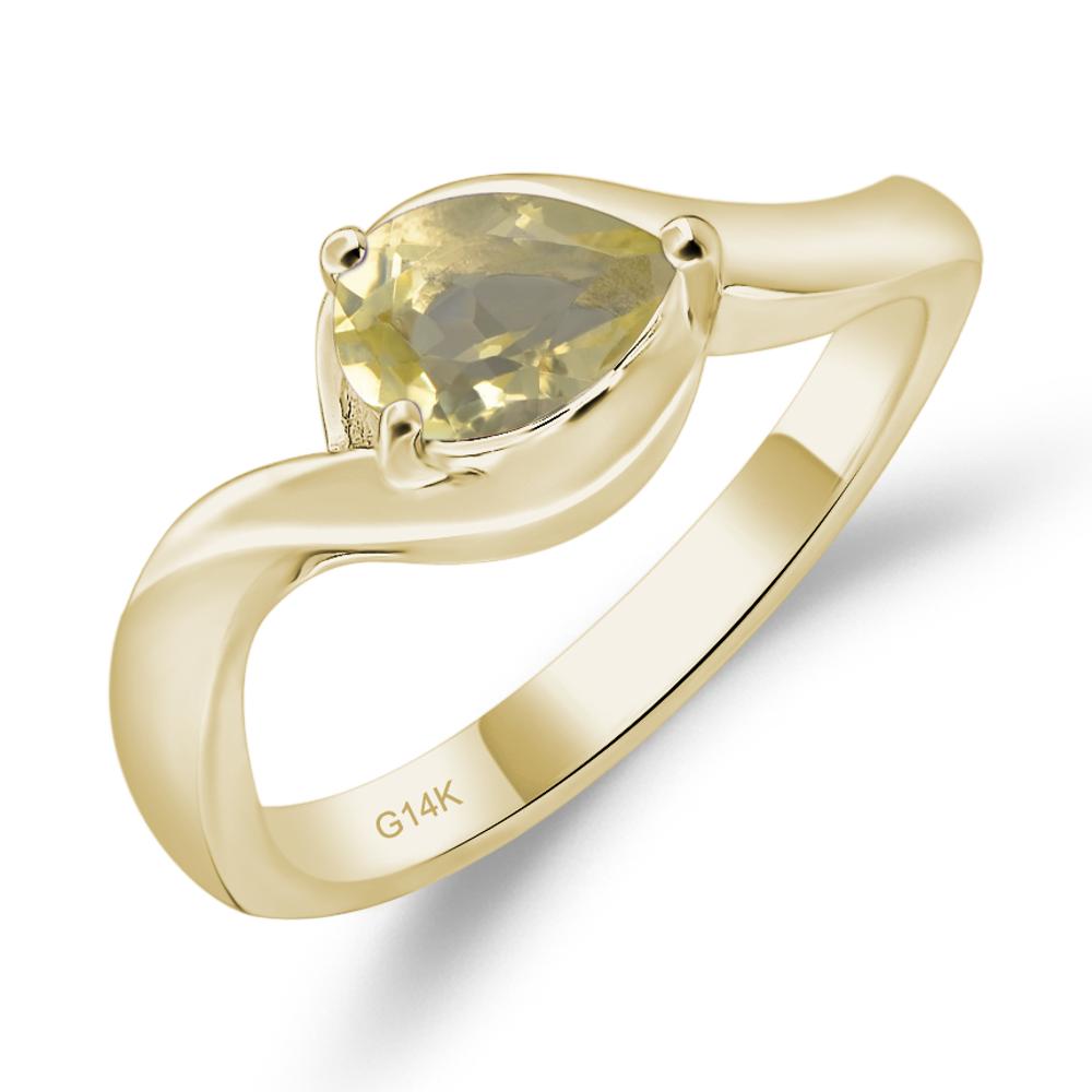 Pear Shaped Lemon Quartz East West Solitaire Ring - LUO Jewelry #metal_14k yellow gold