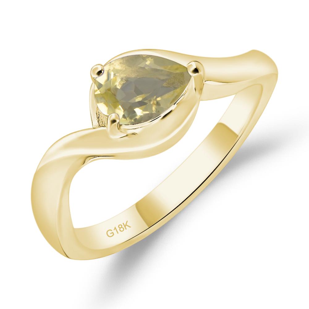 Pear Shaped Lemon Quartz East West Solitaire Ring - LUO Jewelry #metal_18k yellow gold