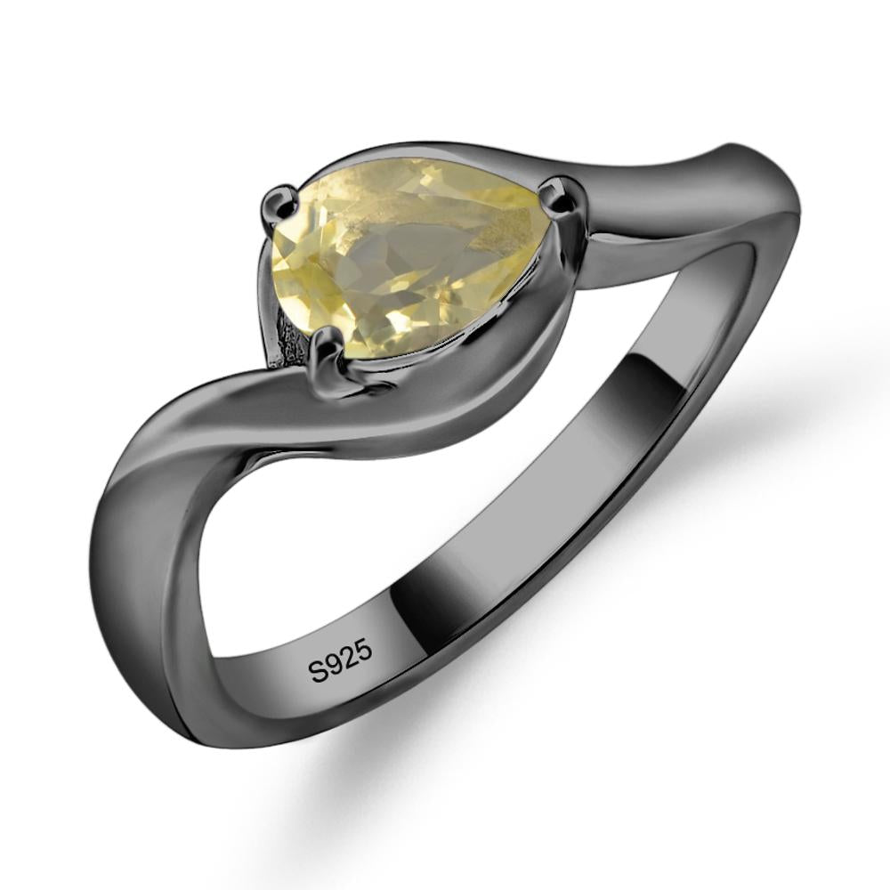 Pear Shaped Lemon Quartz East West Solitaire Ring - LUO Jewelry #metal_black finish sterling silver