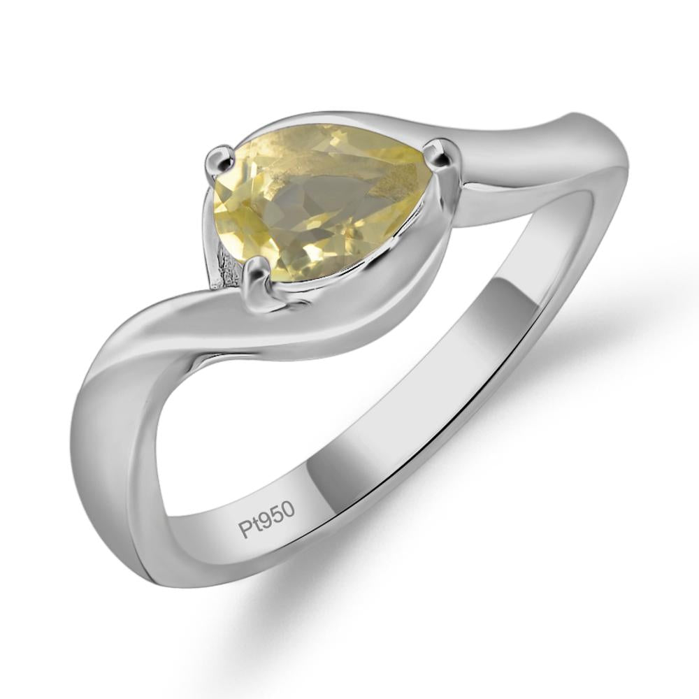 Pear Shaped Lemon Quartz East West Solitaire Ring - LUO Jewelry #metal_platinum