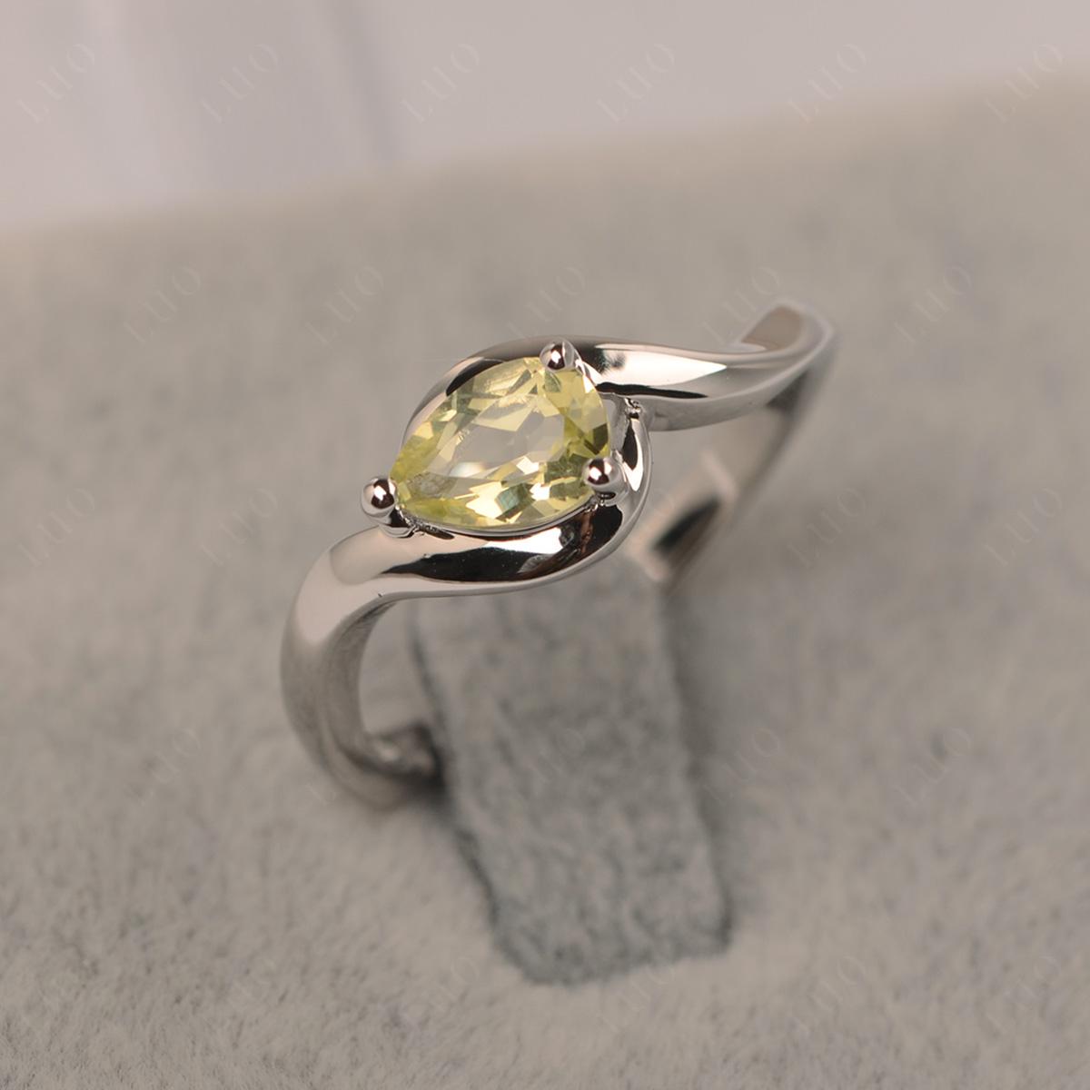 Pear Shaped Lemon Quartz East West Solitaire Ring - LUO Jewelry