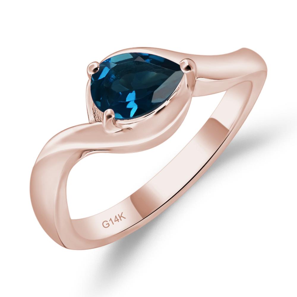 Pear Shaped London Blue Topaz East West Solitaire Ring - LUO Jewelry #metal_14k rose gold