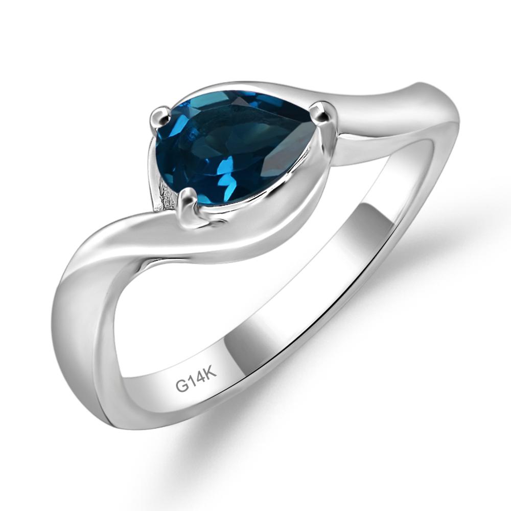 Pear Shaped London Blue Topaz East West Solitaire Ring - LUO Jewelry #metal_14k white gold