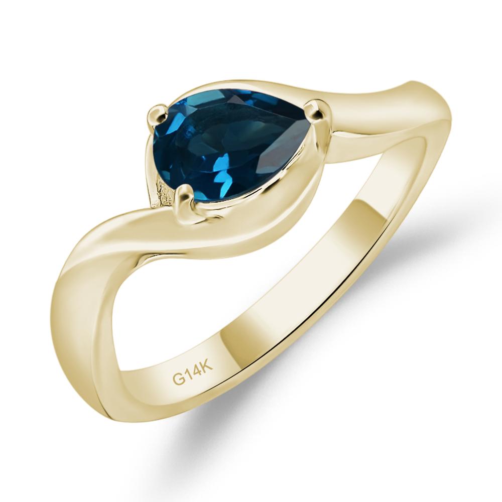 Pear Shaped London Blue Topaz East West Solitaire Ring - LUO Jewelry #metal_14k yellow gold