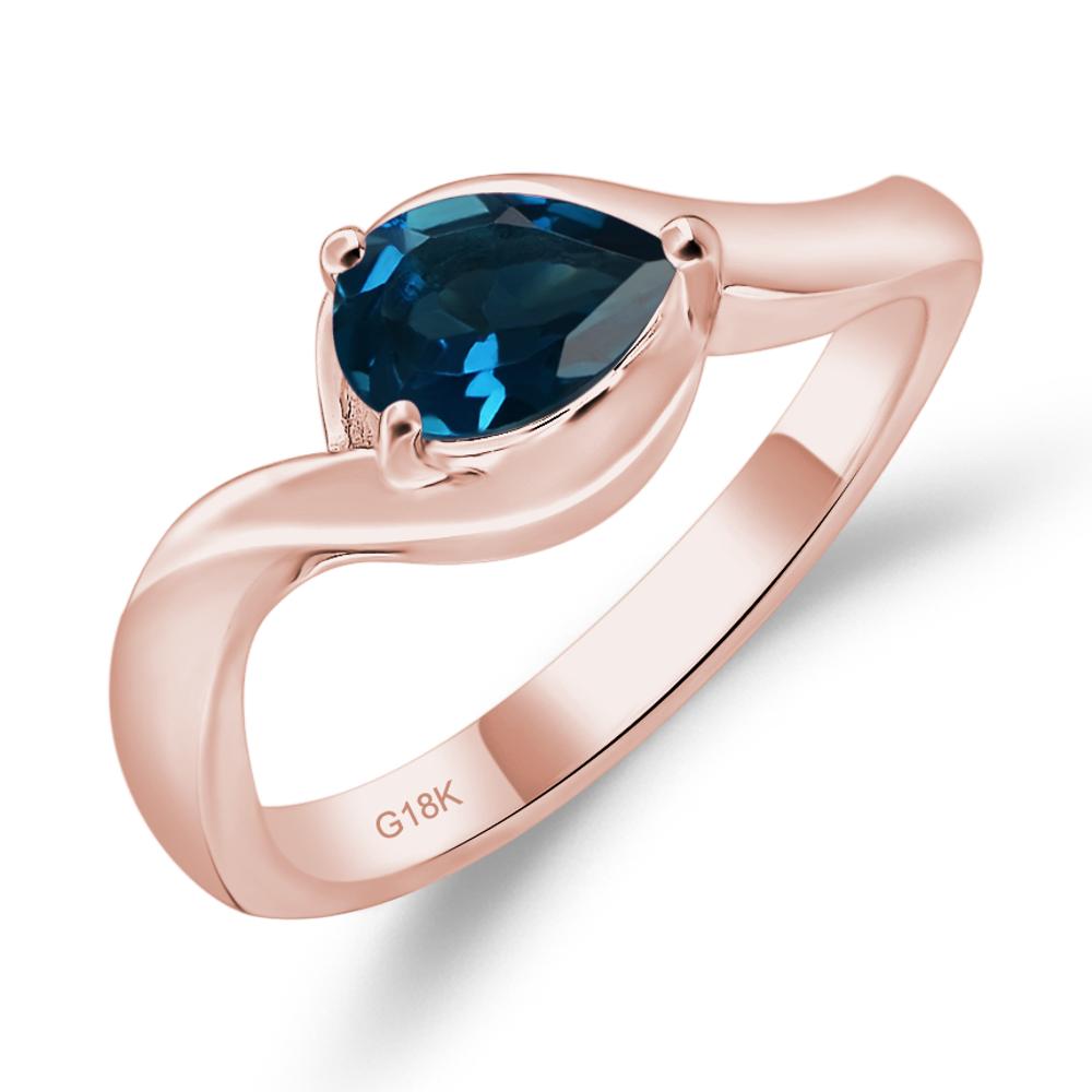 Pear Shaped London Blue Topaz East West Solitaire Ring - LUO Jewelry #metal_18k rose gold
