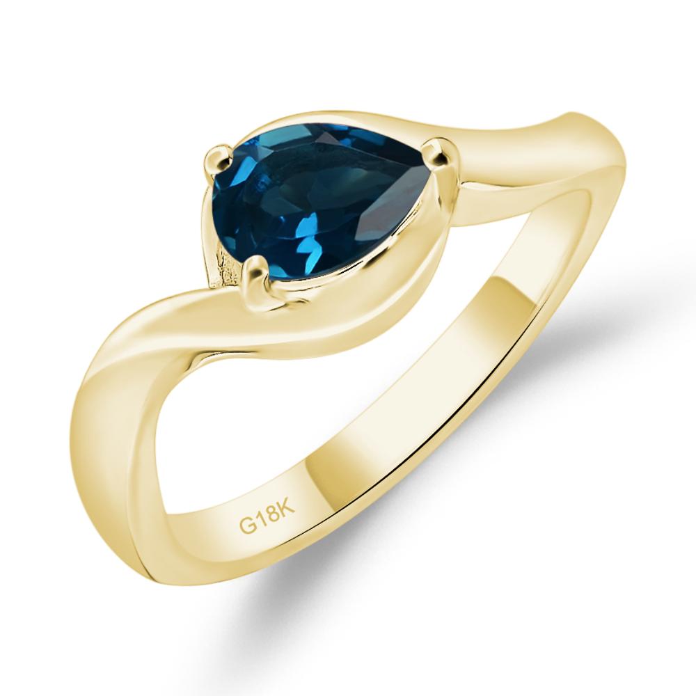 Pear Shaped London Blue Topaz East West Solitaire Ring - LUO Jewelry #metal_18k yellow gold