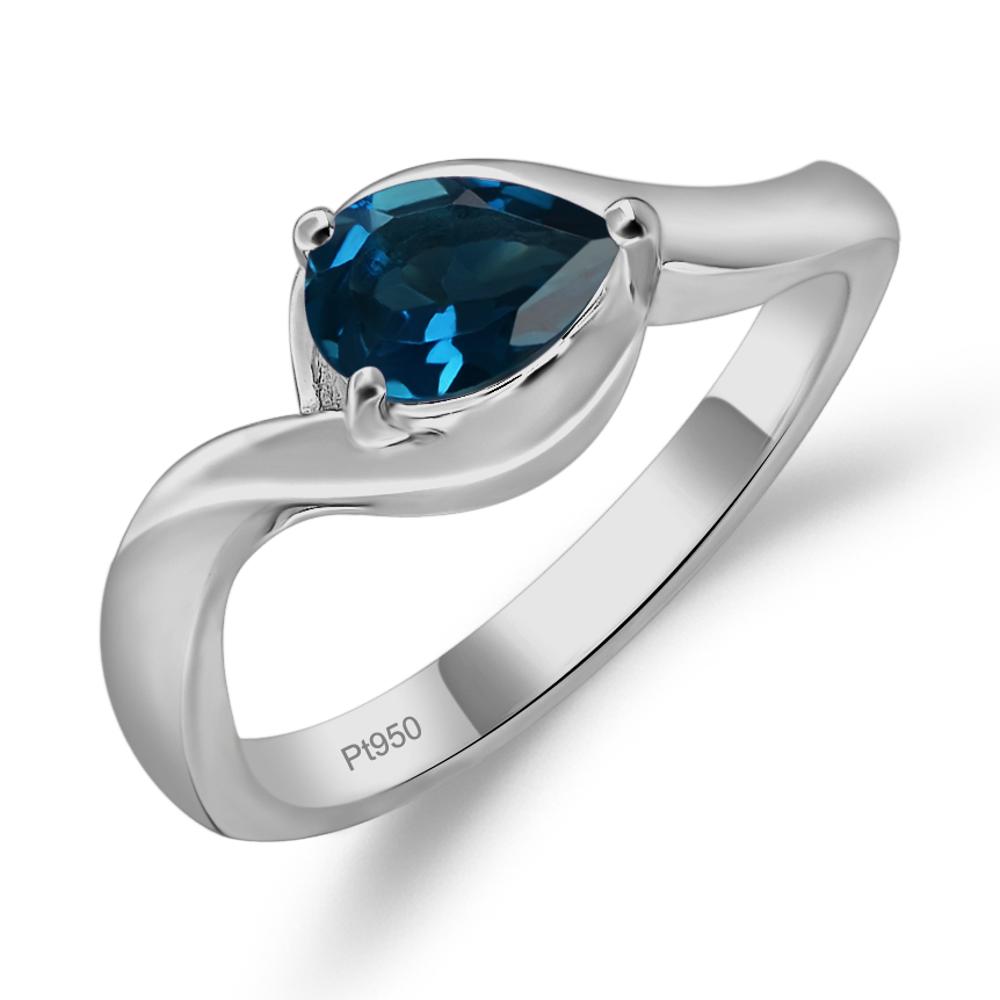 Pear Shaped London Blue Topaz East West Solitaire Ring - LUO Jewelry #metal_platinum