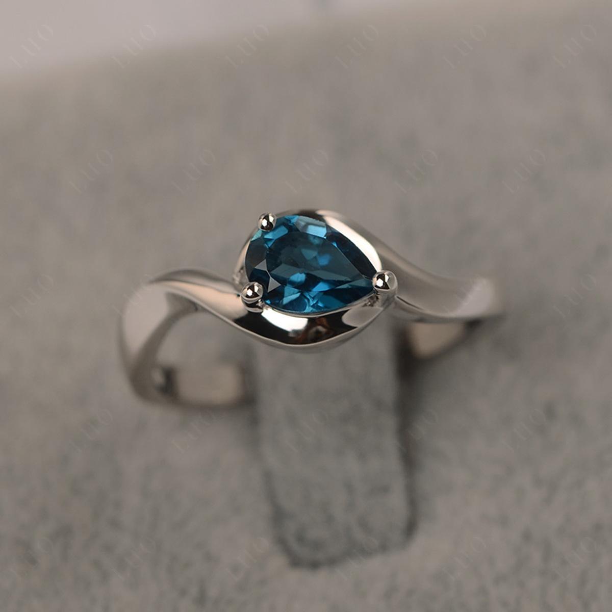 Pear Shaped London Blue Topaz East West Solitaire Ring - LUO Jewelry
