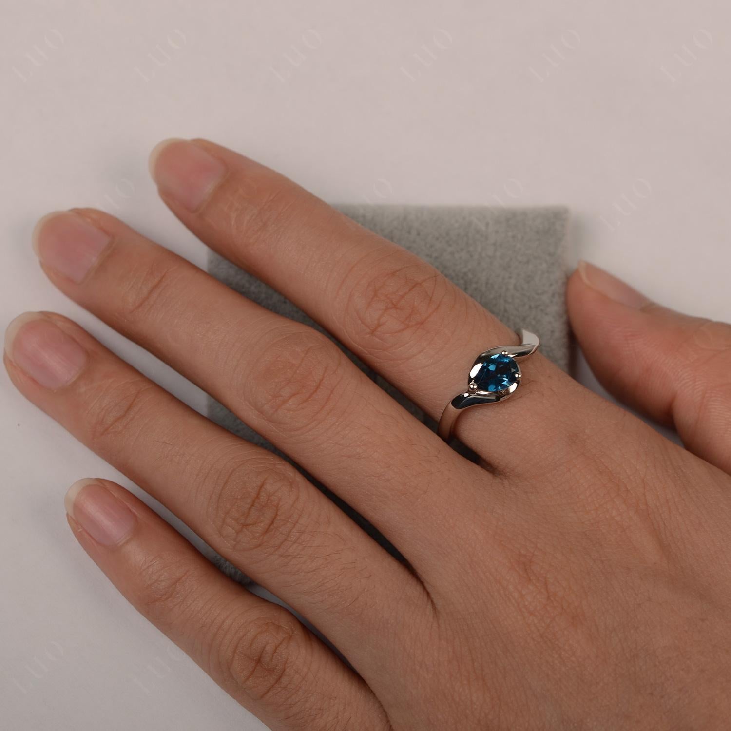 Pear Shaped London Blue Topaz East West Solitaire Ring - LUO Jewelry