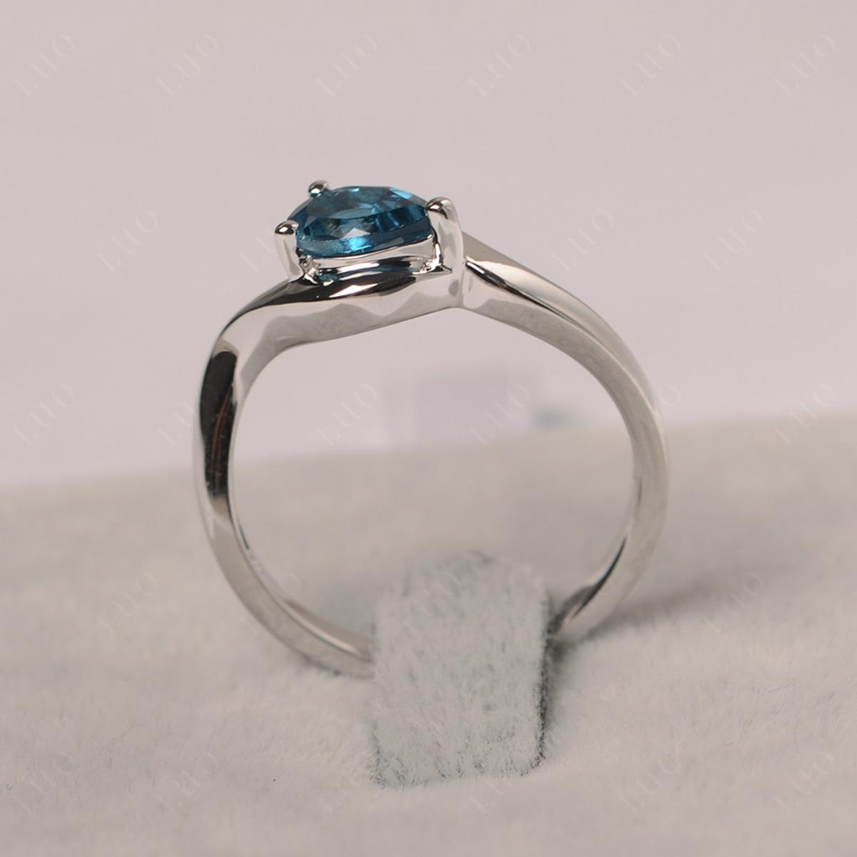 Pear Shaped London Blue Topaz East West Solitaire Ring - LUO Jewelry