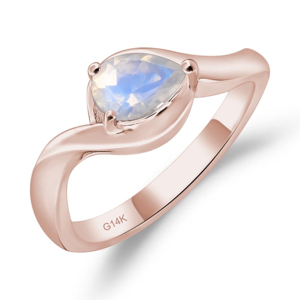 Pear Shaped Moonstone East West Solitaire Ring - LUO Jewelry #metal_14k rose gold