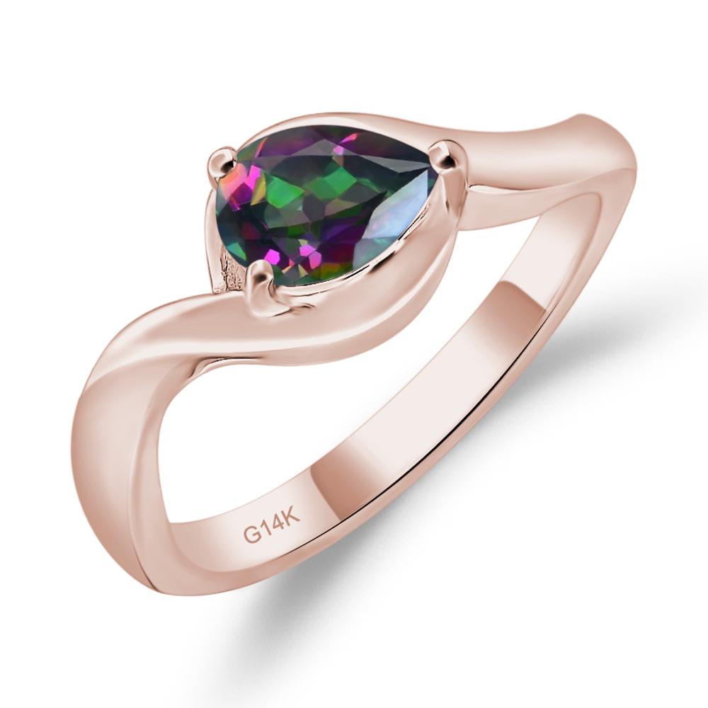Pear Shaped Mystic Topaz East West Solitaire Ring - LUO Jewelry #metal_14k rose gold