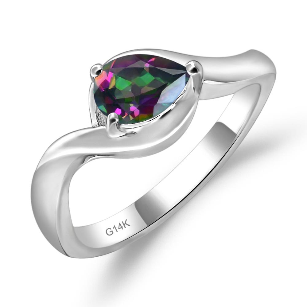 Pear Shaped Mystic Topaz East West Solitaire Ring - LUO Jewelry #metal_14k white gold