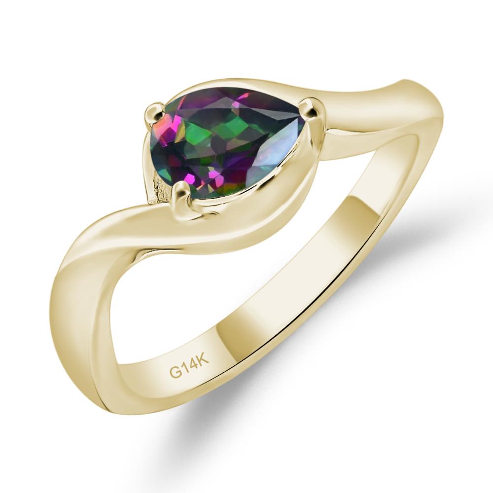 Pear Shaped Mystic Topaz East West Solitaire Ring - LUO Jewelry #metal_14k yellow gold