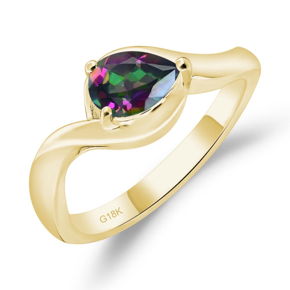Pear Shaped Mystic Topaz East West Solitaire Ring - LUO Jewelry #metal_18k yellow gold