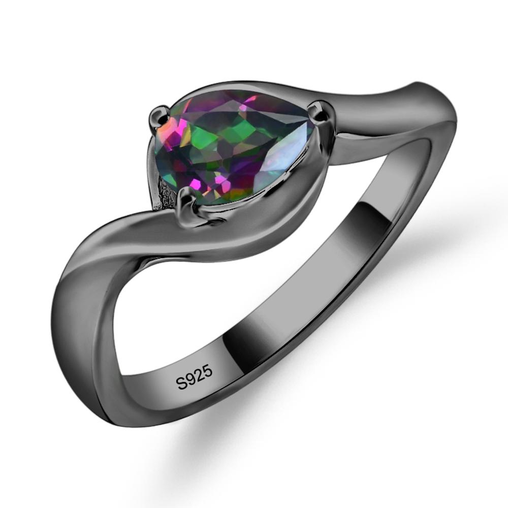 Pear Shaped Mystic Topaz East West Solitaire Ring - LUO Jewelry #metal_black finish sterling silver