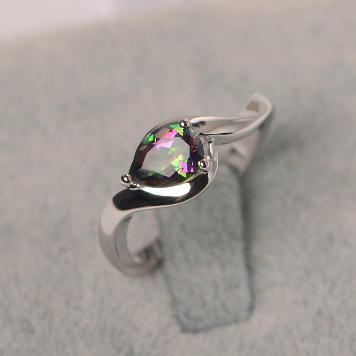 Pear Shaped Mystic Topaz East West Solitaire Ring - LUO Jewelry