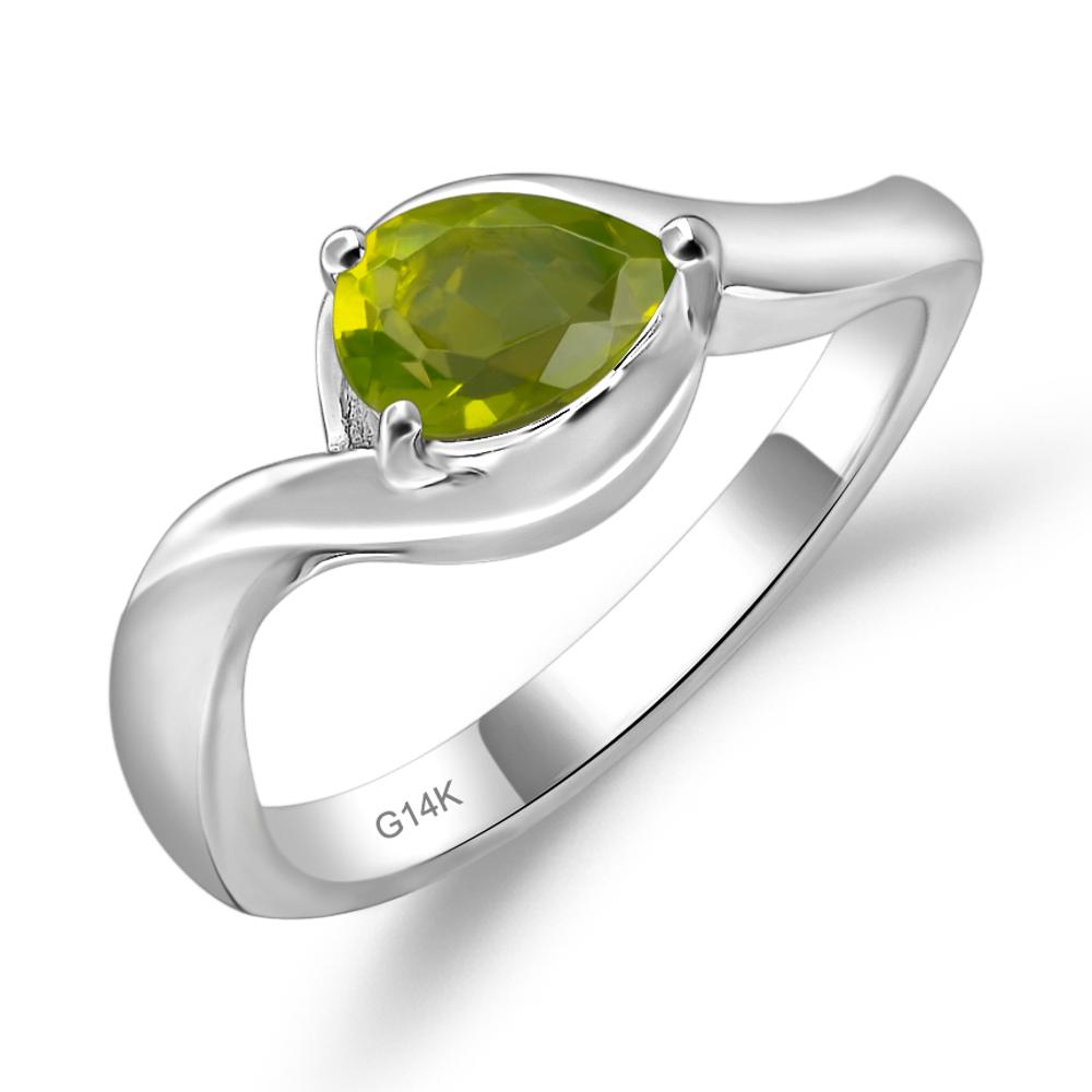 Pear Shaped Peridot East West Solitaire Ring - LUO Jewelry #metal_14k white gold