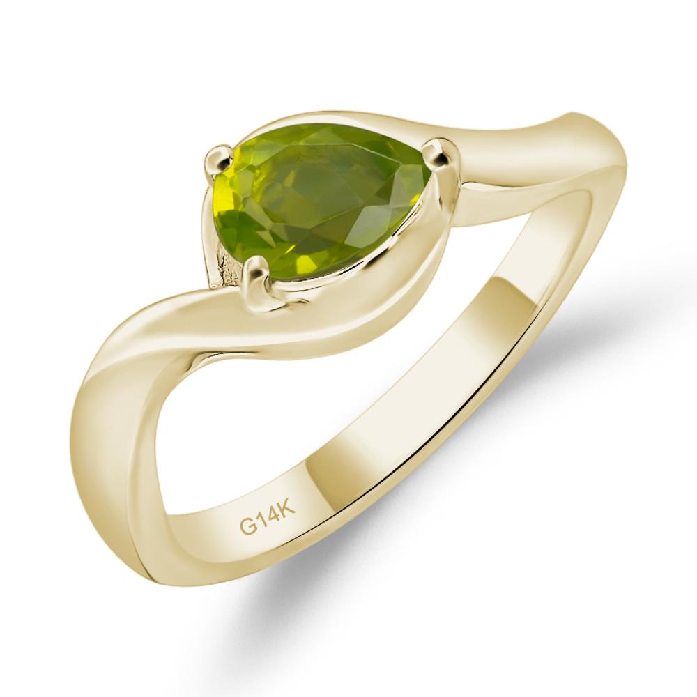 Pear Shaped Peridot East West Solitaire Ring - LUO Jewelry #metal_14k yellow gold