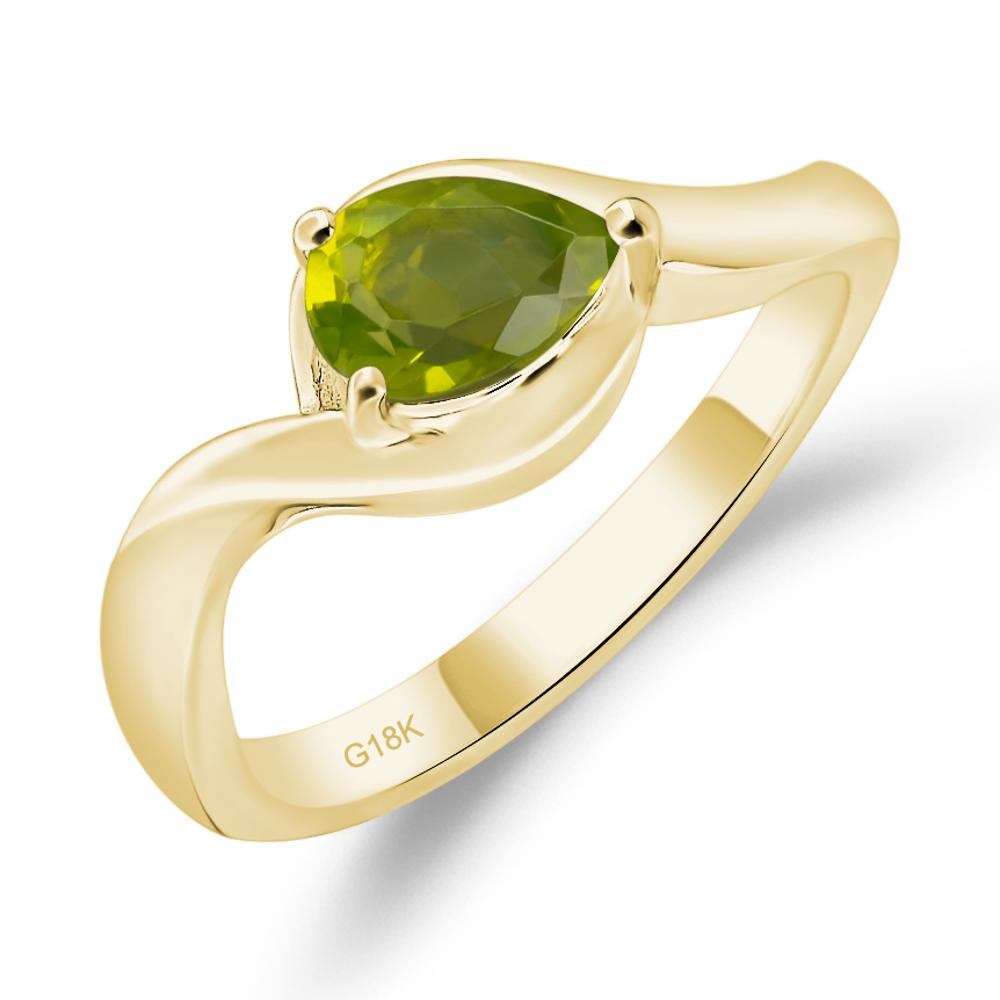 Pear Shaped Peridot East West Solitaire Ring - LUO Jewelry #metal_18k yellow gold