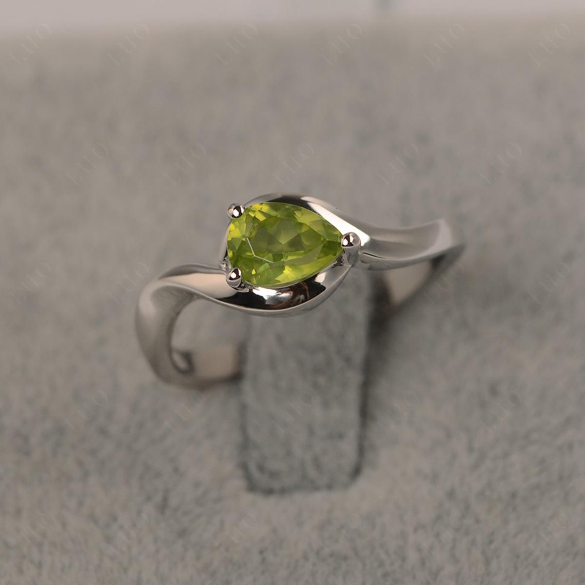Pear Shaped Peridot East West Solitaire Ring - LUO Jewelry