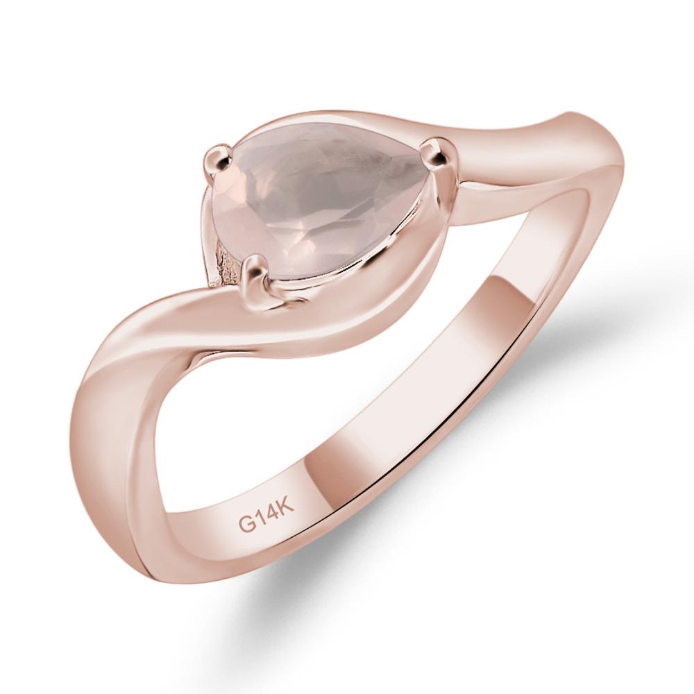 Pear Shaped Rose Quartz East West Solitaire Ring - LUO Jewelry #metal_14k rose gold
