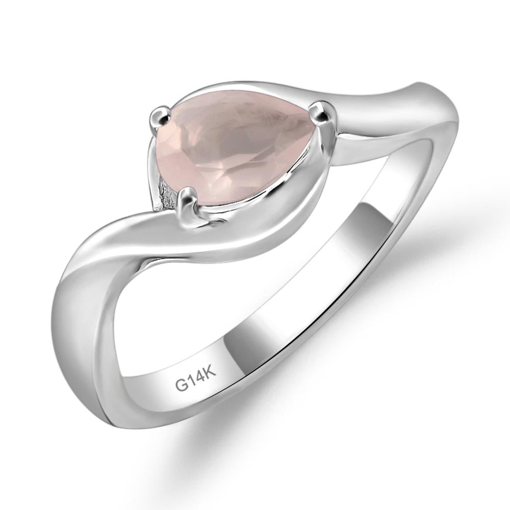 Pear Shaped Rose Quartz East West Solitaire Ring - LUO Jewelry #metal_14k white gold
