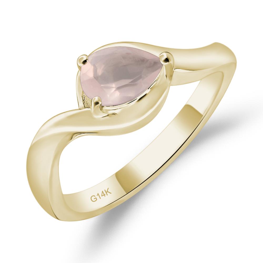 Pear Shaped Rose Quartz East West Solitaire Ring - LUO Jewelry #metal_14k yellow gold