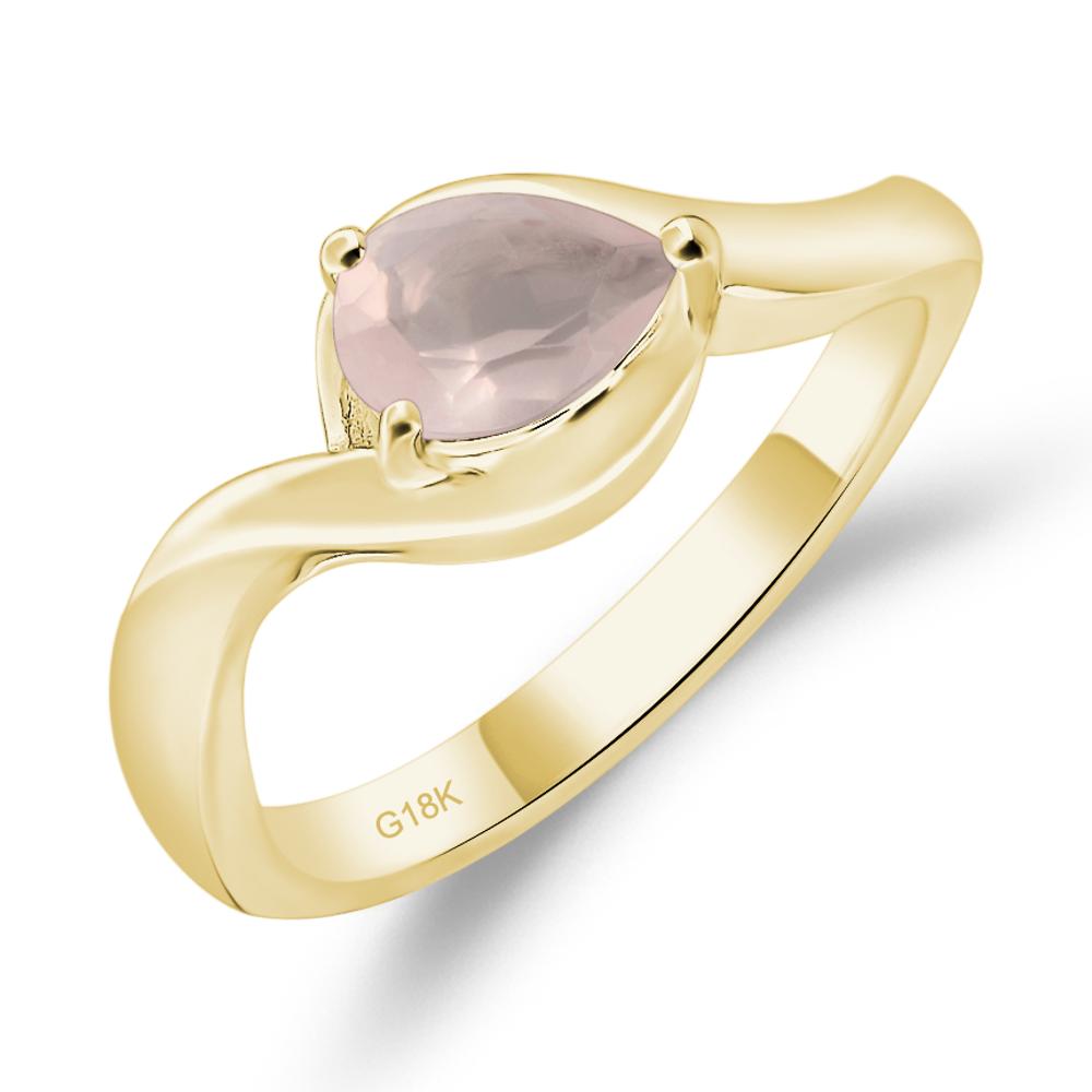 Pear Shaped Rose Quartz East West Solitaire Ring - LUO Jewelry #metal_18k yellow gold