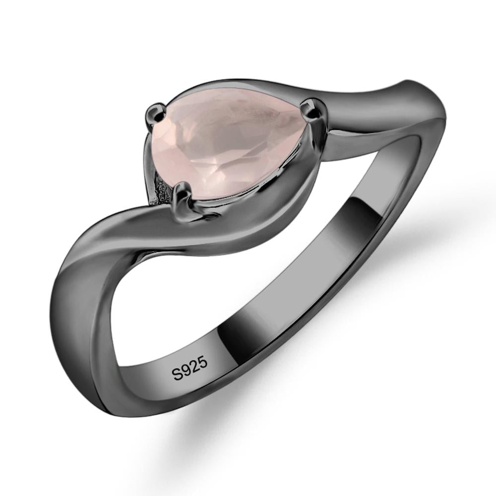 Pear Shaped Rose Quartz East West Solitaire Ring - LUO Jewelry #metal_black finish sterling silver