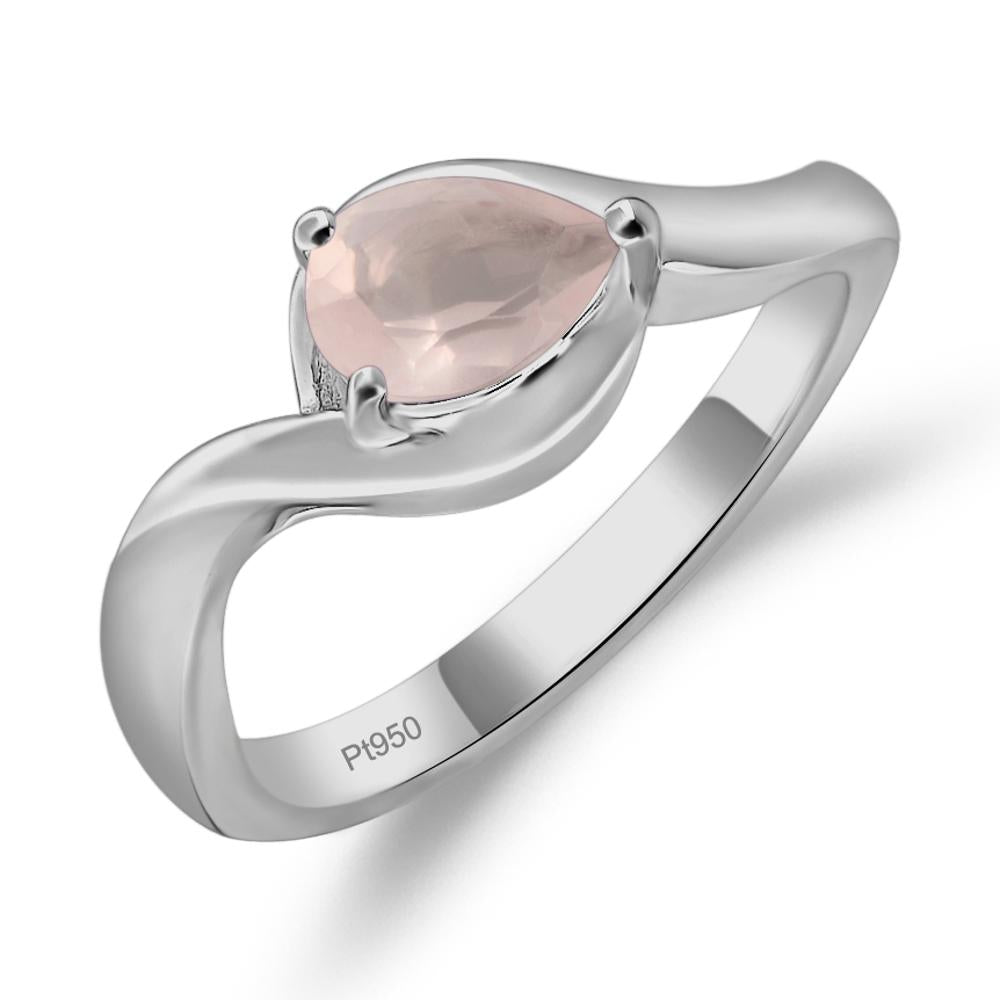Pear Shaped Rose Quartz East West Solitaire Ring - LUO Jewelry #metal_platinum