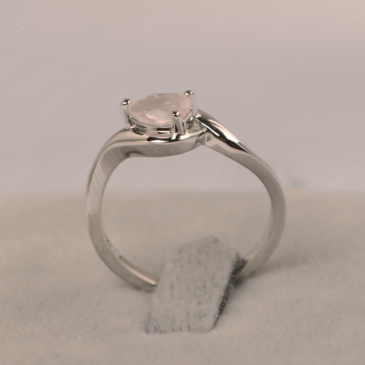 Pear Shaped Rose Quartz East West Solitaire Ring - LUO Jewelry