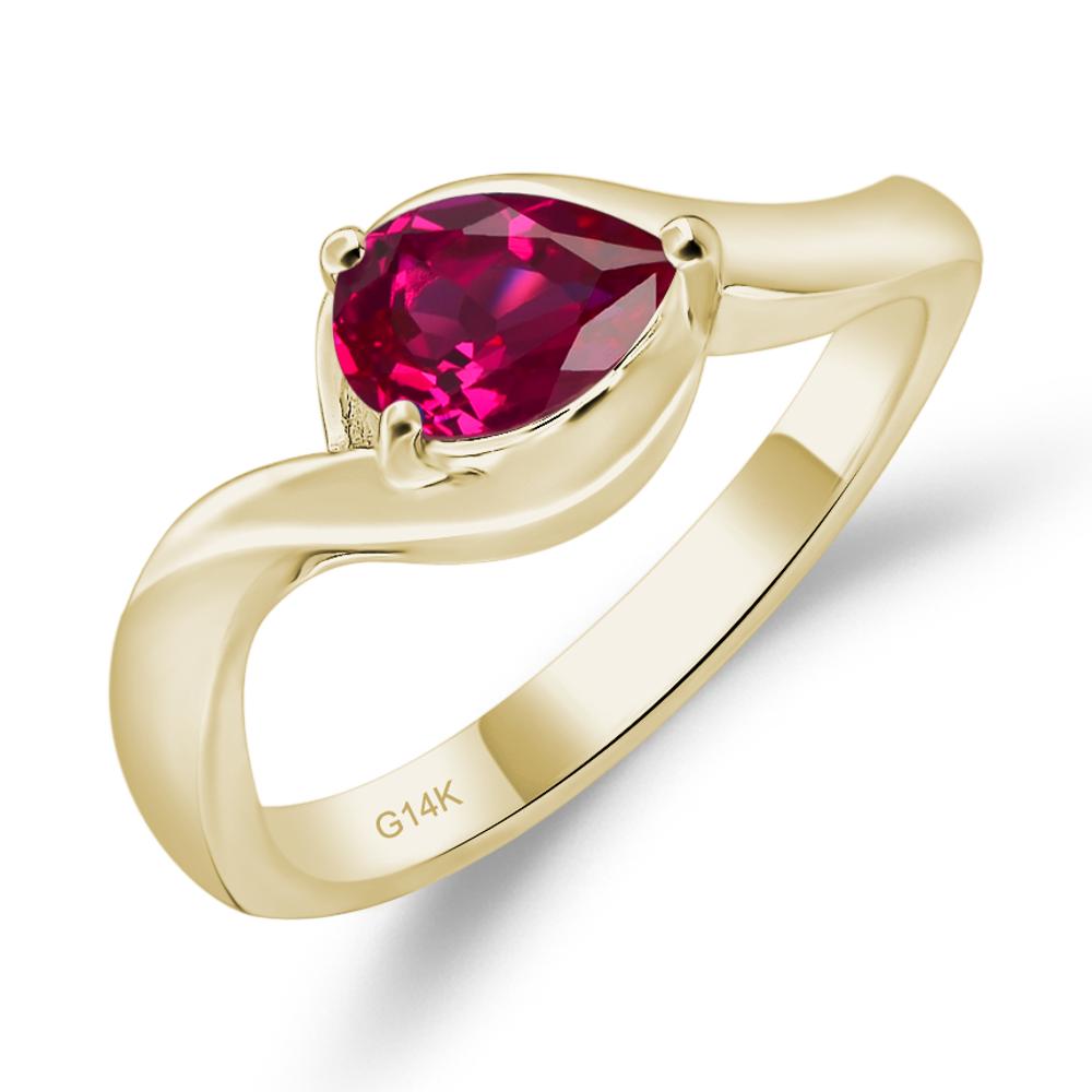 Pear Shaped Ruby East West Solitaire Ring - LUO Jewelry #metal_14k yellow gold