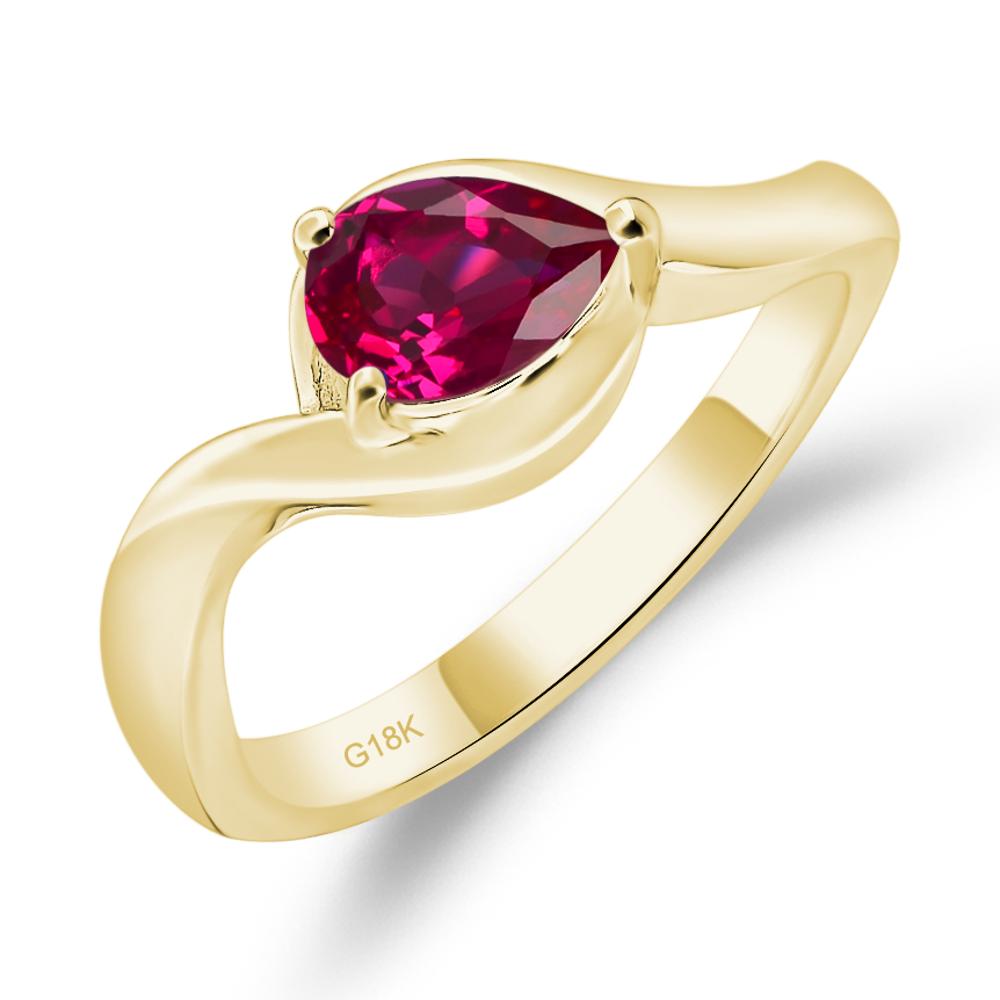 Pear Shaped Ruby East West Solitaire Ring - LUO Jewelry #metal_18k yellow gold