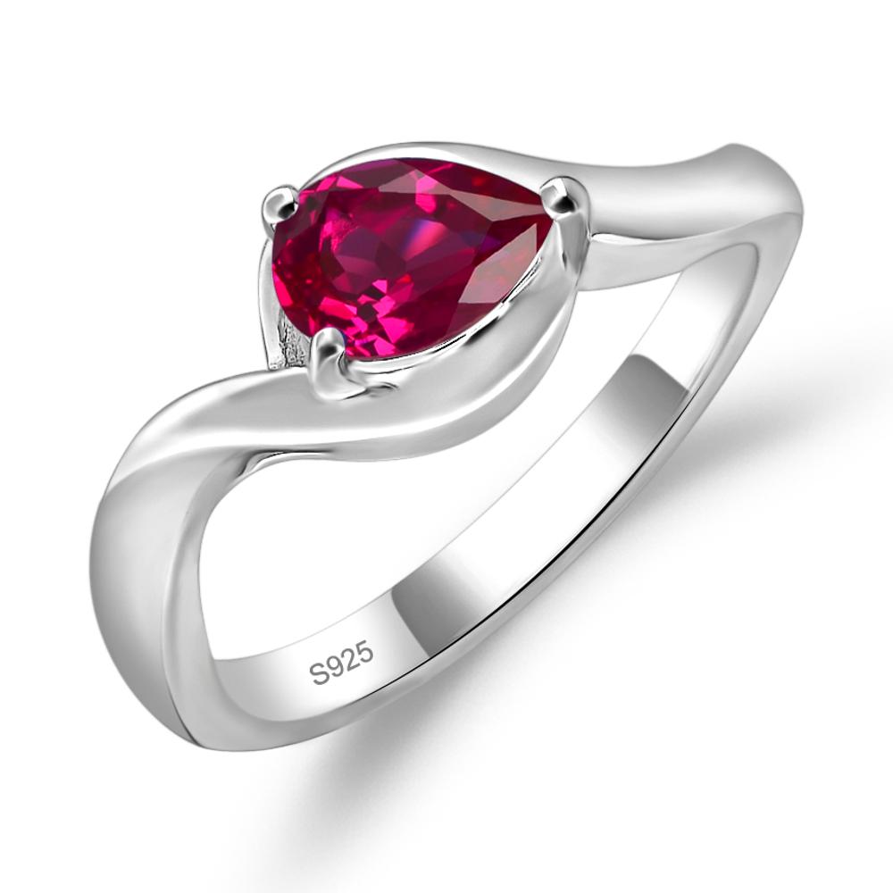 Pear Shaped Ruby East West Solitaire Ring - LUO Jewelry #metal_sterling silver