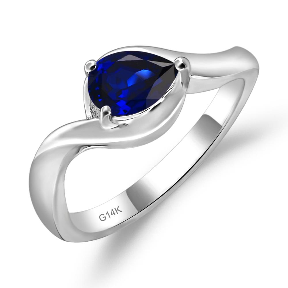 Pear Shaped Sapphire East West Solitaire Ring - LUO Jewelry #metal_14k white gold