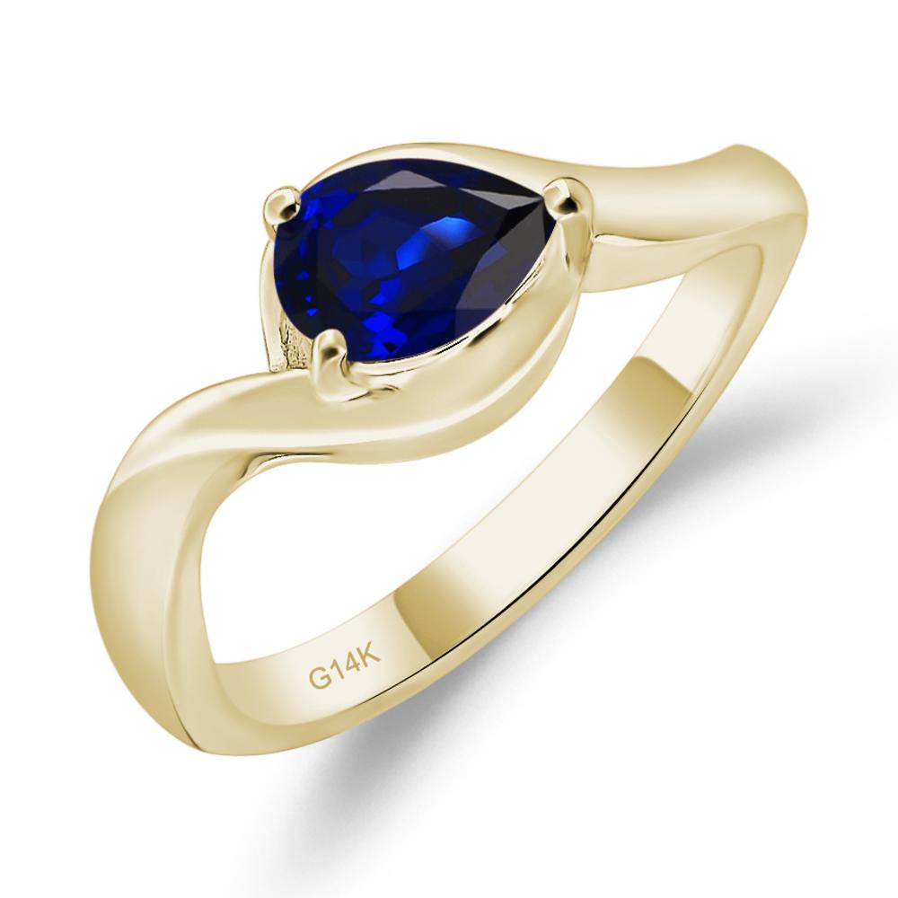 Pear Shaped Sapphire East West Solitaire Ring - LUO Jewelry #metal_14k yellow gold