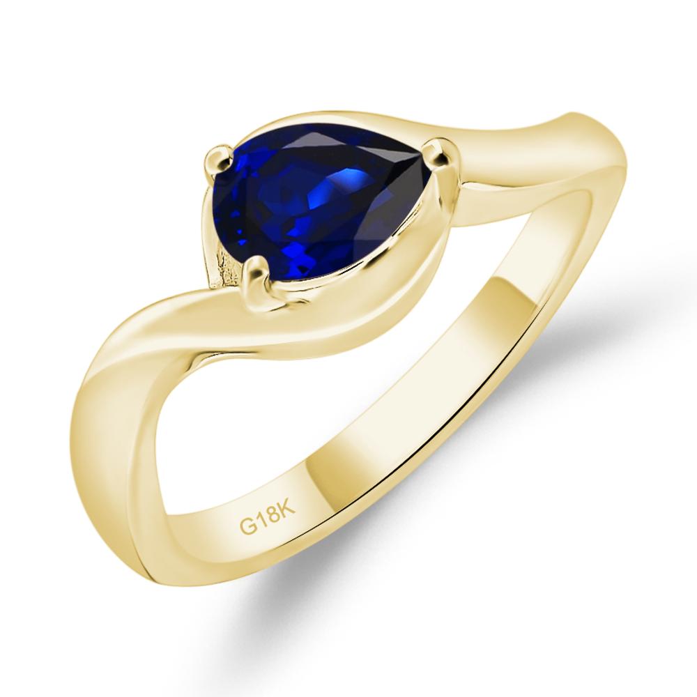 Pear Shaped Sapphire East West Solitaire Ring - LUO Jewelry #metal_18k yellow gold