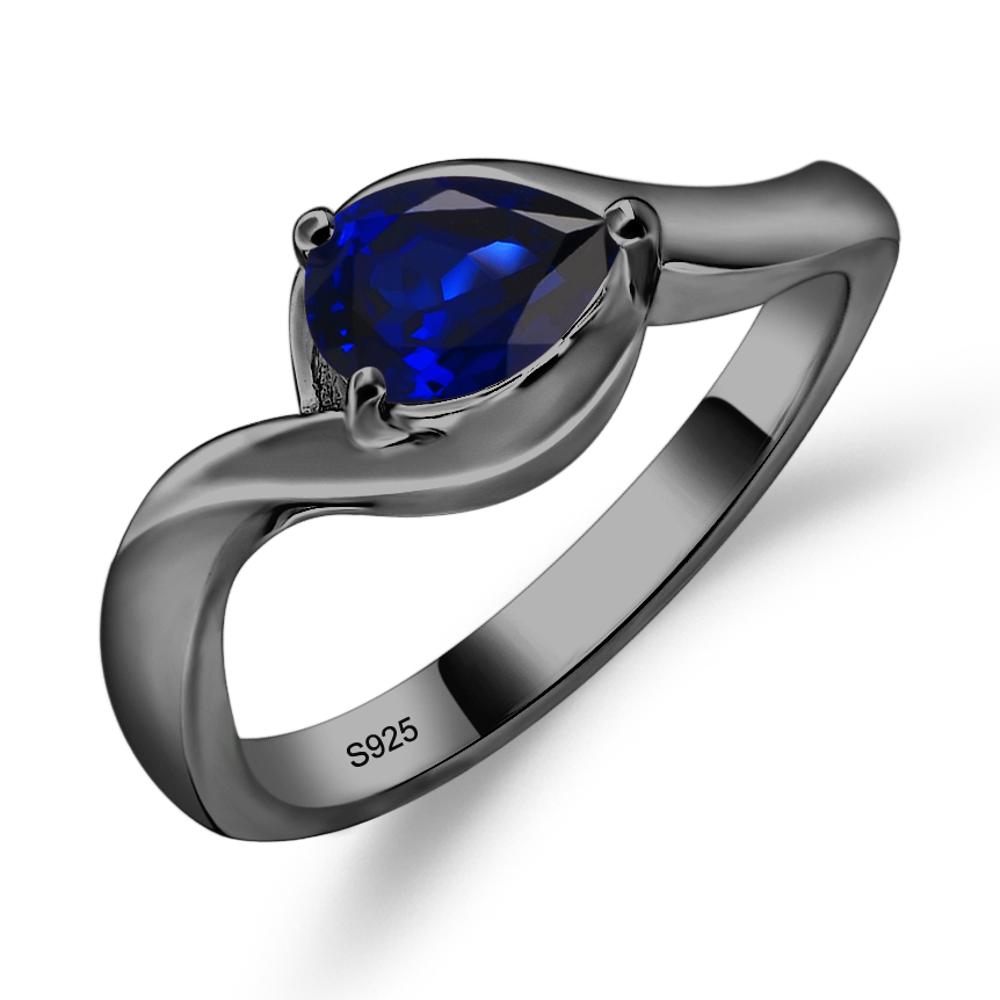 Pear Shaped Sapphire East West Solitaire Ring - LUO Jewelry #metal_black finish sterling silver