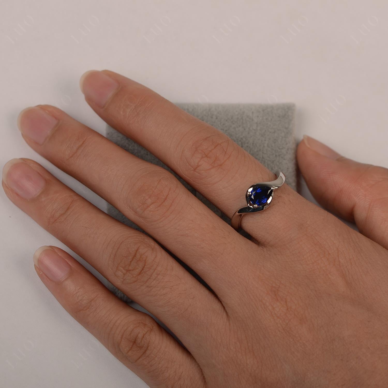 Pear Shaped Sapphire East West Solitaire Ring - LUO Jewelry
