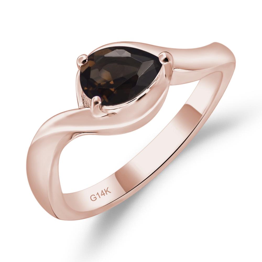 Pear Shaped Smoky Quartz East West Solitaire Ring - LUO Jewelry #metal_14k rose gold