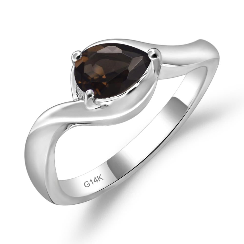 Pear Shaped Smoky Quartz East West Solitaire Ring - LUO Jewelry #metal_14k white gold
