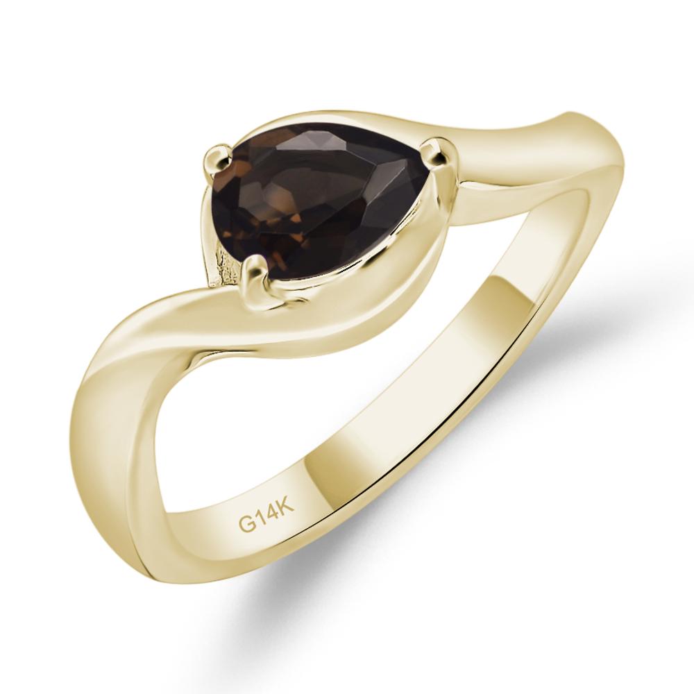 Pear Shaped Smoky Quartz East West Solitaire Ring - LUO Jewelry #metal_14k yellow gold