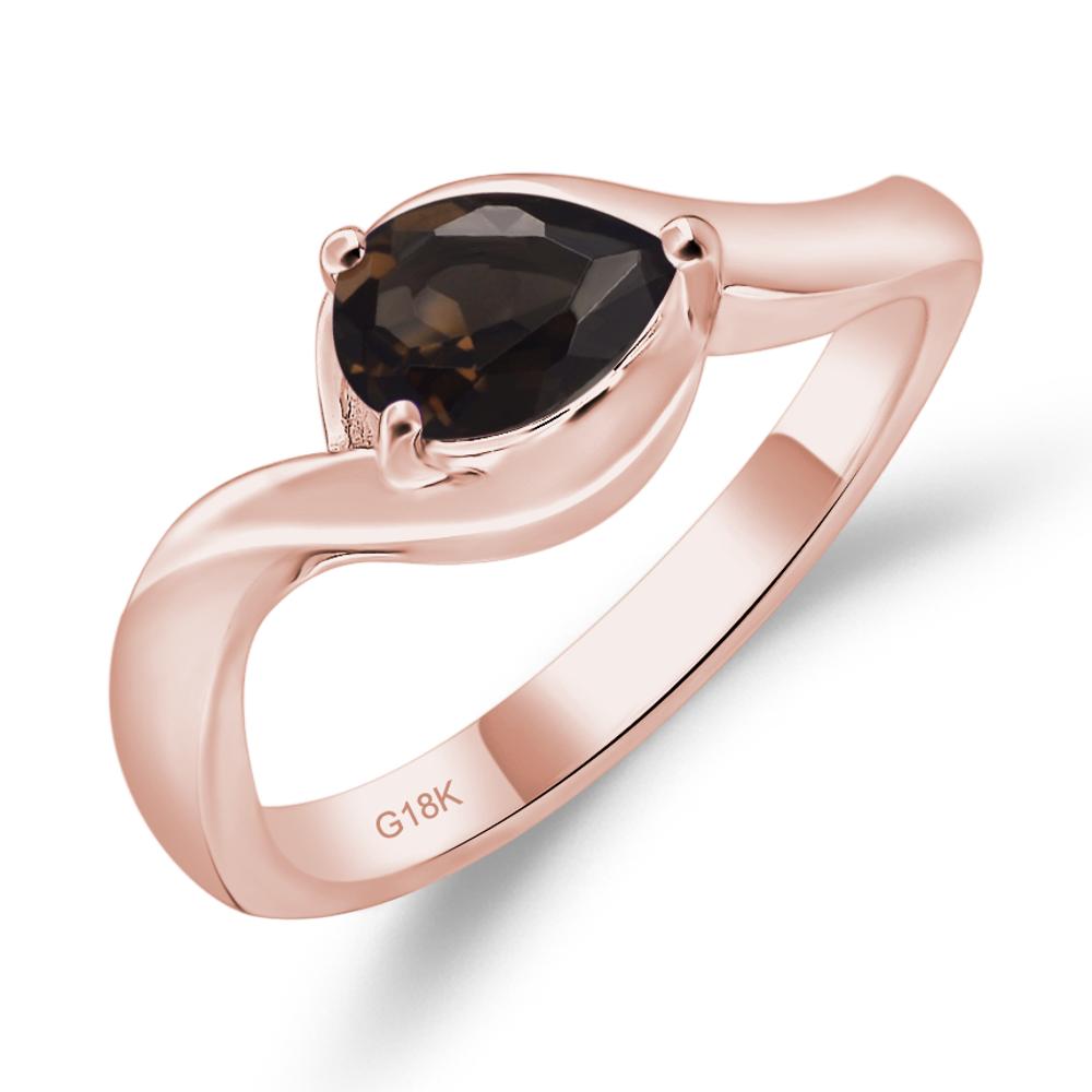 Pear Shaped Smoky Quartz East West Solitaire Ring - LUO Jewelry #metal_18k rose gold