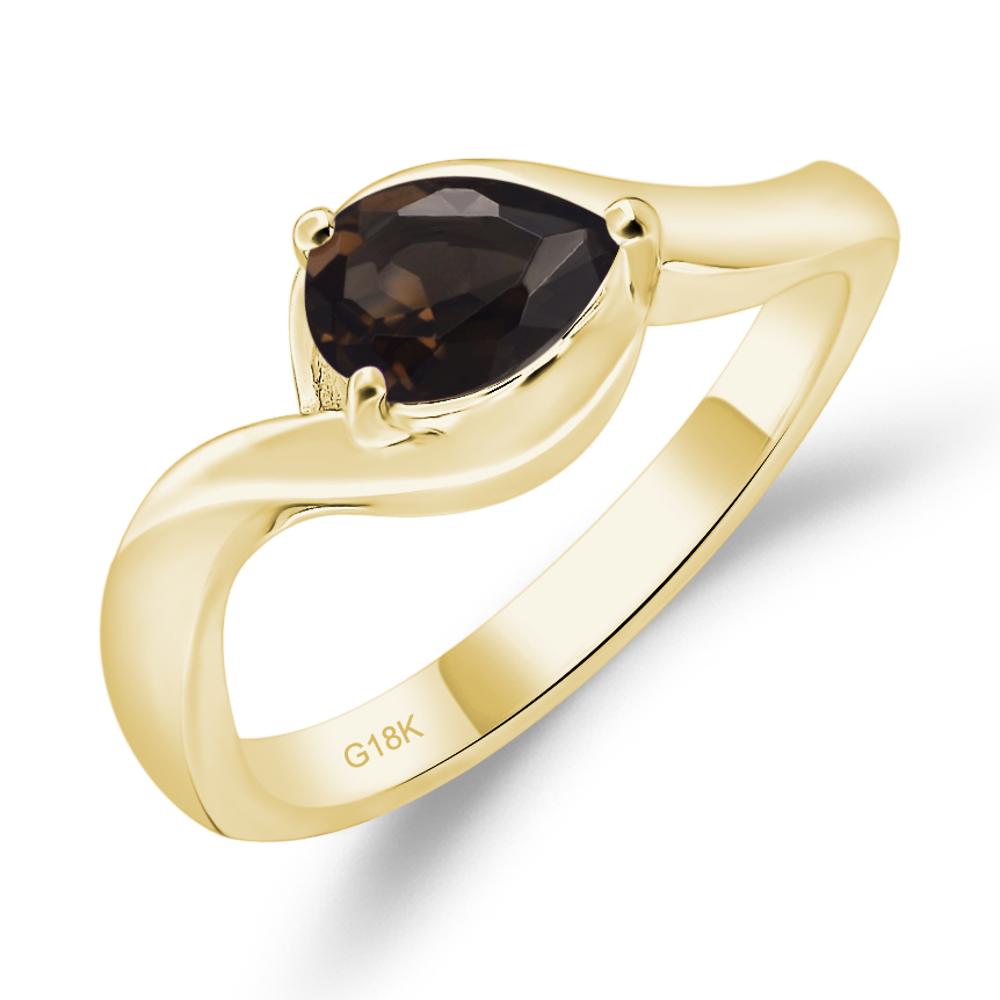Pear Shaped Smoky Quartz East West Solitaire Ring - LUO Jewelry #metal_18k yellow gold